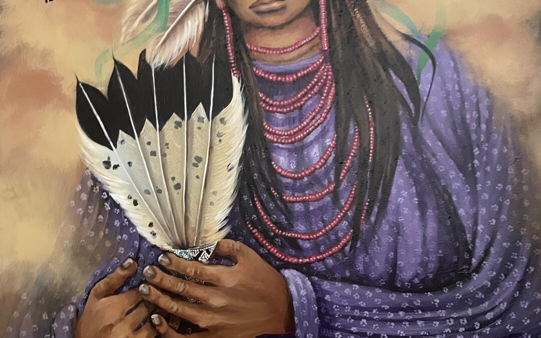 13-Mary Hudgins original, Native American acrylic painting 48′ x 48″ – signed