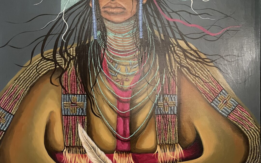14-Mary Hudgins original, Native American acrylic painting 48″ x 48″ – signed