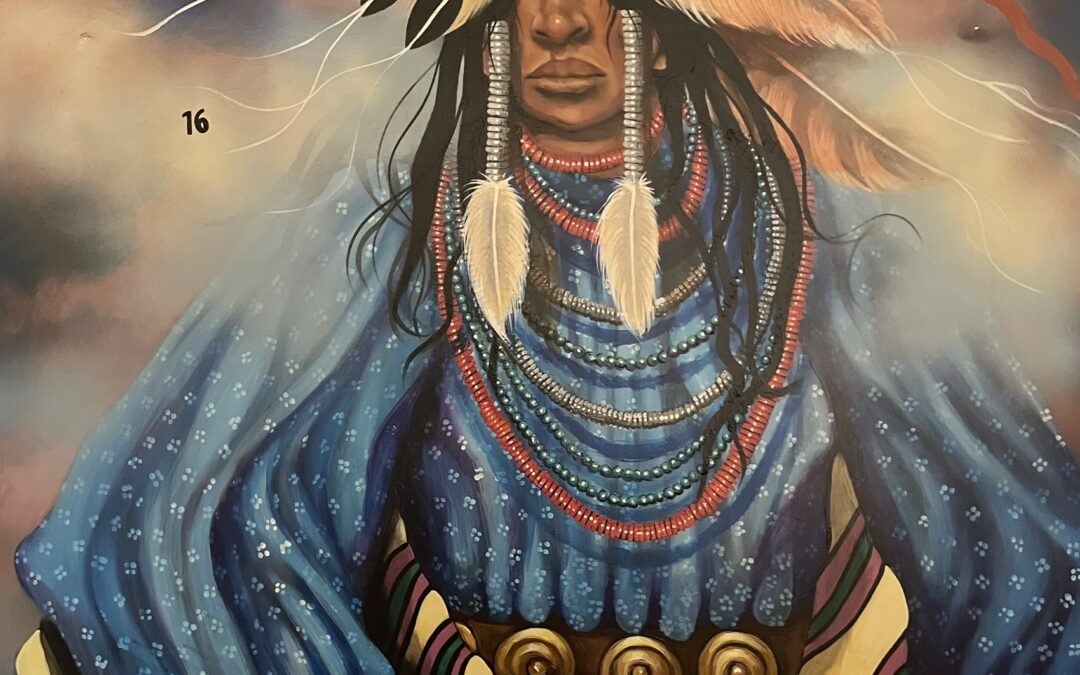 16-Mary Hudgins original, Native American acrylic painting 48″ x 48″ – signed