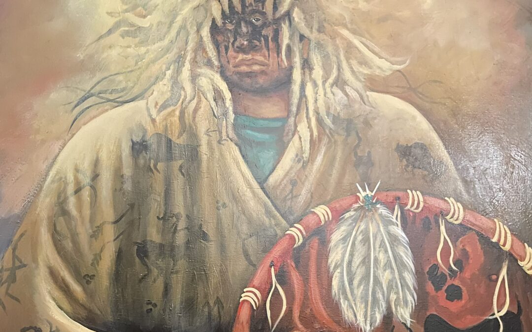 19-Mary Hudgins original, Native American acrylic painting 48″ x 48″ – signed