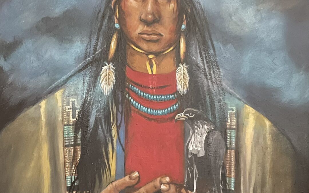 32-Mary Hudgins original, Native American acrylic painting 36″ x 48″ – signed
